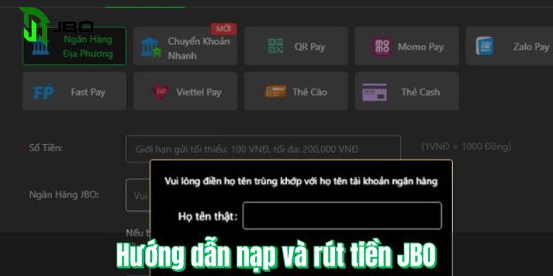 Hướng dẫn nạp và rút tiền JBO